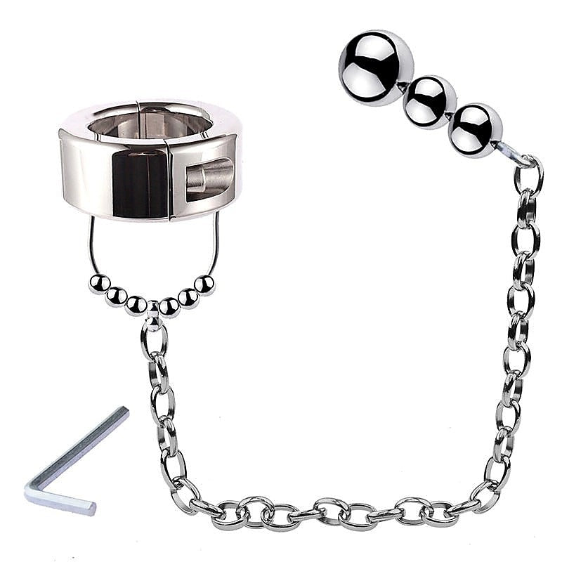 BDStyle Scrotum Testicle Restraint Chain Gripping Cock Rings Premium Steel - Ball and Cock Toys