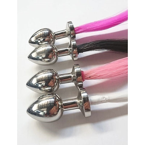 Faux Horse Tail Large Steel Butt Plug by Hell's Couture - Steel Sex Toys