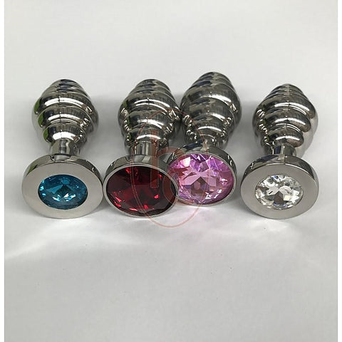Ribbed Jewelled Butt Plug Medium by Hell's Couture - Rabbit Vibrators