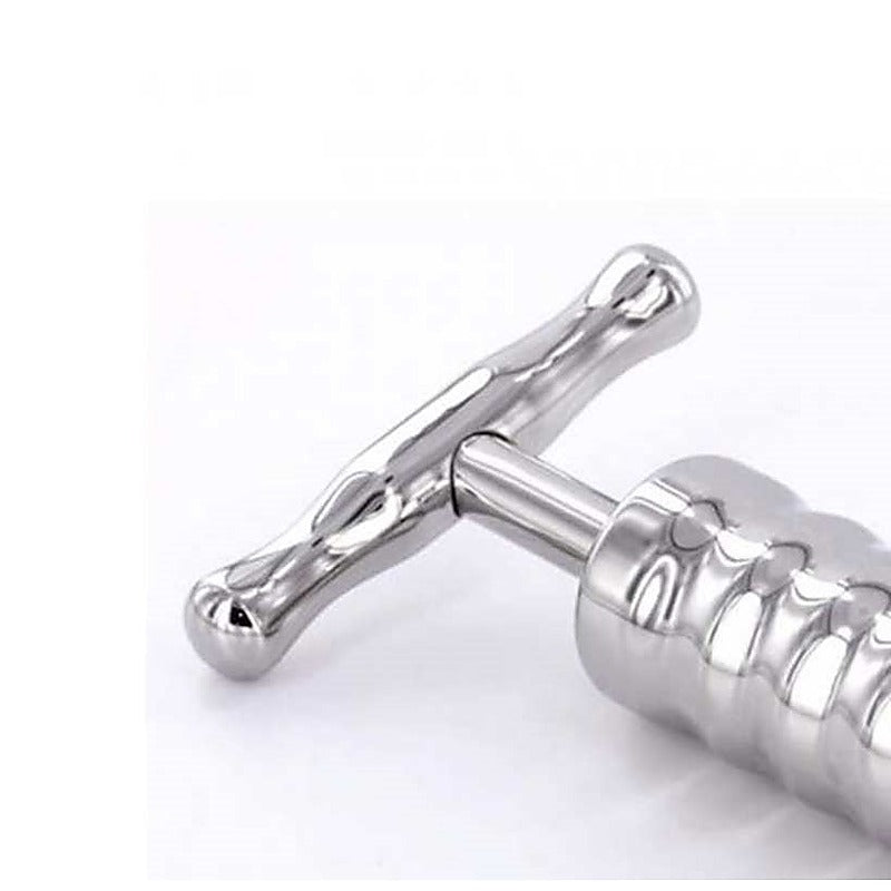 Steel Anal Rammer & T-Bar Handle 6 Rings by Hell's Couture - Steel Sex Toys