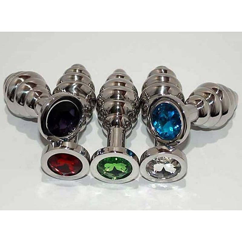 Ribbed Jewelled Large Butt Plug by Hell's Couture - Steel Sex Toys