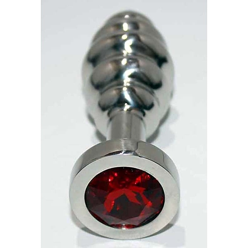 Ribbed Jewelled Large Butt Plug by Hell's Couture - Steel Sex Toys