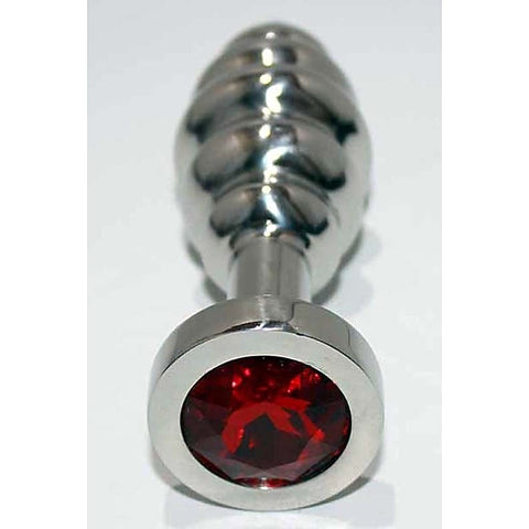 Ribbed Jewelled Large Butt Plug by Hell's Couture - Steel Sex Toys