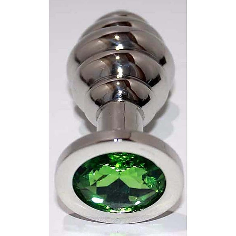 Ribbed Jewelled Large Butt Plug by Hell's Couture - Steel Sex Toys