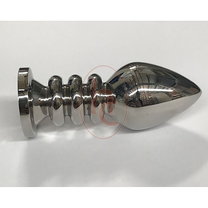 Hells Couture Ribbler Metal Jeweled Large Anal Plug Triple Ribbed Steel - Breast and Nipple Toys
