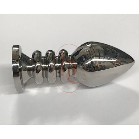 Hells Couture Ribbler Metal Jeweled Large Anal Plug Triple Ribbed Steel - Breast and Nipple Toys