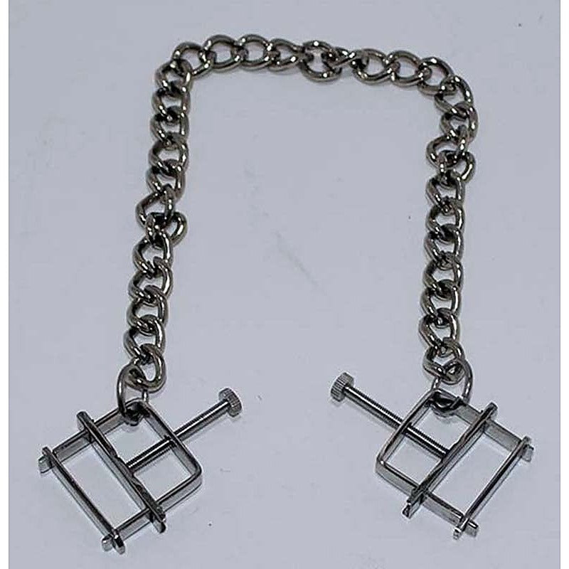 Nipple Press Clamps With Chain by Hell's Couture - Breast and Nipple Toys