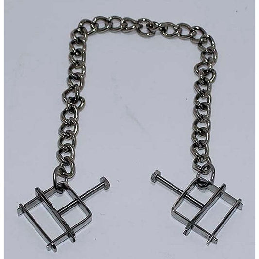 Nipple Press Clamps With Chain by Hell's Couture - Breast and Nipple Toys