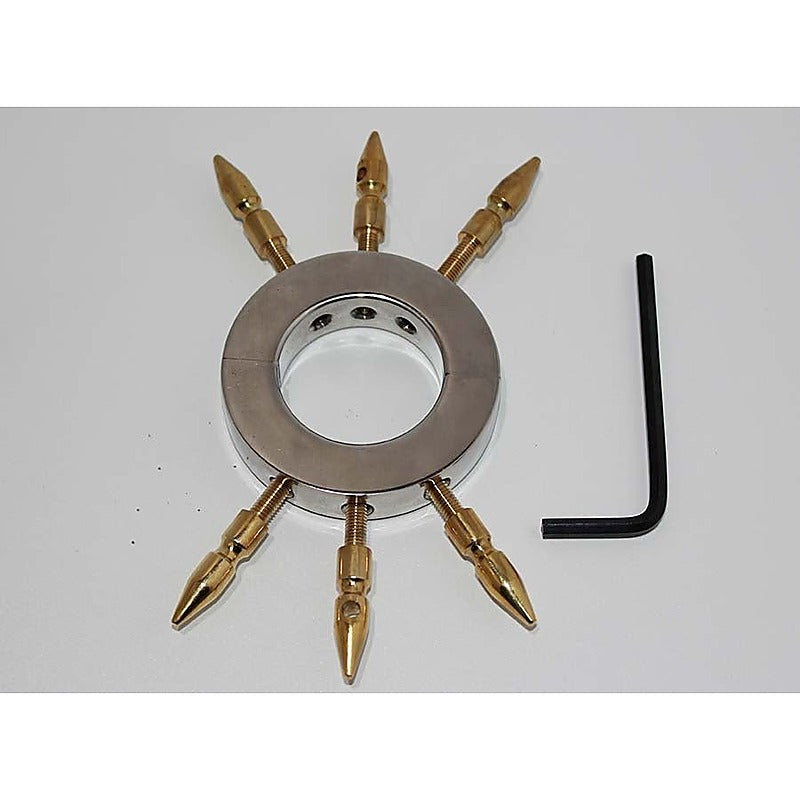 Chastity Device & Ball Stretcher With Brass Spikes - Ball and Cock Toys