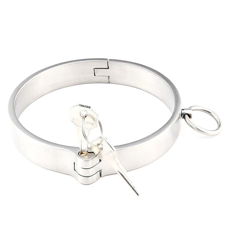 Hells Couture Round Bar Steel Slave Collar with O Ring and Hex Key Lock - Steel Sex Toys