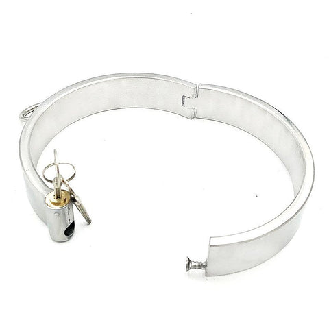 Hells Couture Round Bar Steel Slave Collar with O Ring and Hex Key Lock - Steel Sex Toys