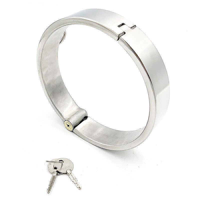 Hells Couture Round Bar Steel Slave Collar with O Ring and Hex Key Lock - Steel Sex Toys