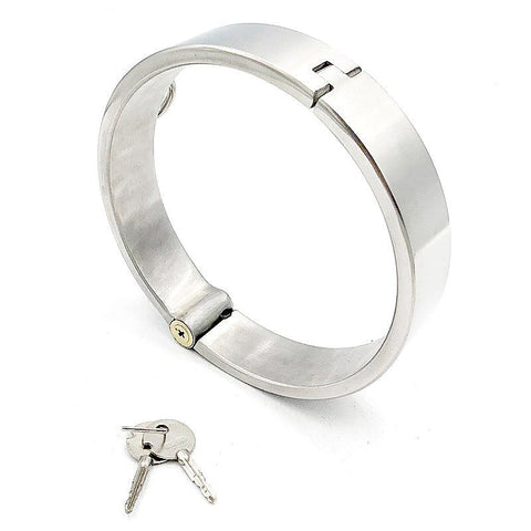 Hells Couture Round Bar Steel Slave Collar with O Ring and Hex Key Lock - Steel Sex Toys