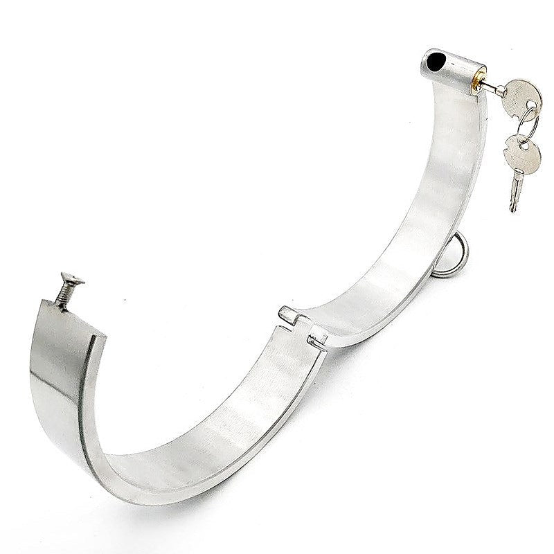 Hells Couture Round Bar Steel Slave Collar with O Ring and Hex Key Lock - Steel Sex Toys