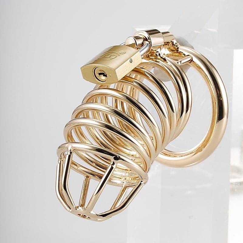 Gold Metal Chastity Cage Device by BDStyle - Male Chastity