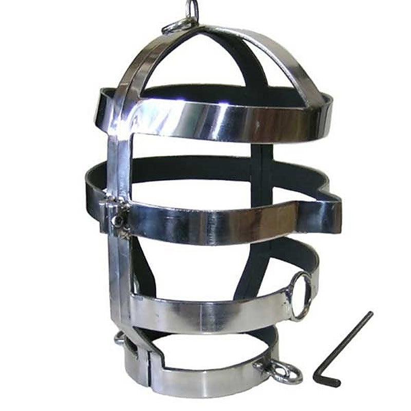 Steel Head Cage With Mouth Hole by Hell's Couture - Male Chastity