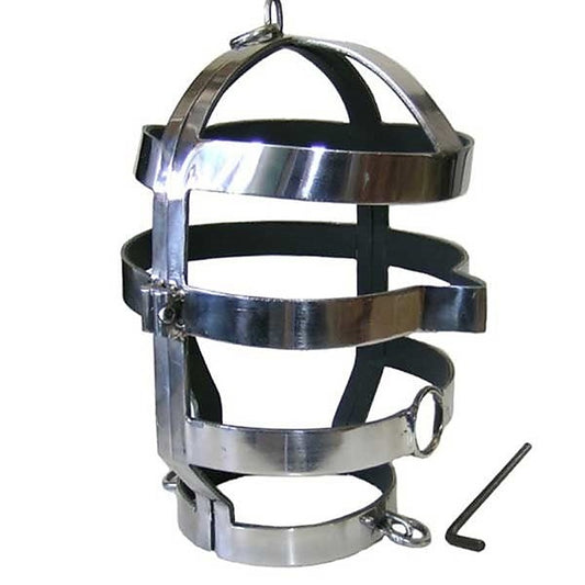 Steel Head Cage With Mouth Hole by Hell's Couture - Male Chastity