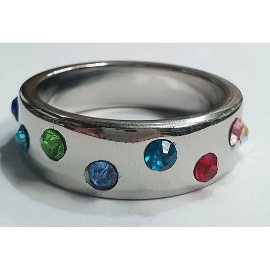 Wide Band Jewel Encrusted Steel Cock Ring by Hell's Couture - Cock Rings