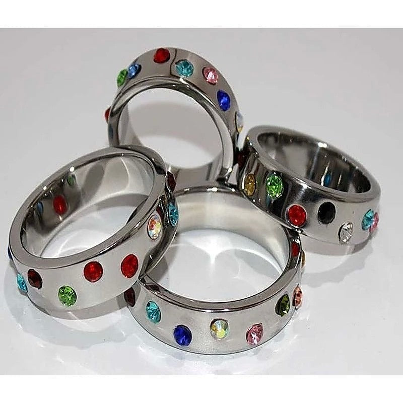 Wide Band Jewel Encrusted Steel Cock Ring by Hell's Couture - Cock Rings