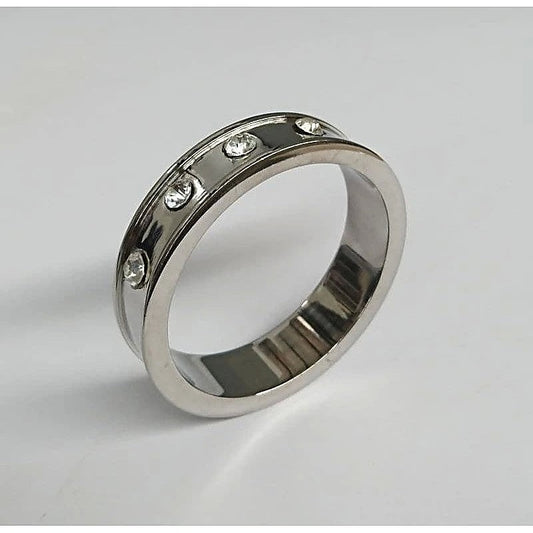 Deep Shallow Steel Cock Ring with Diamond Gem - Cock Rings