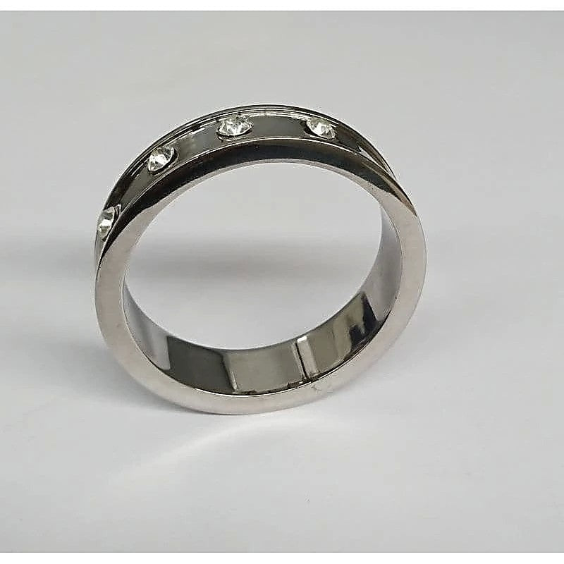 Hells Couture Deep Shallow Steel Cock Ring with Diamond Gem Ergonomic Design - Cock Rings