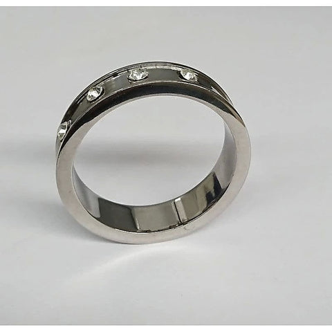 Hells Couture Deep Shallow Steel Cock Ring with Diamond Gem Ergonomic Design - Cock Rings