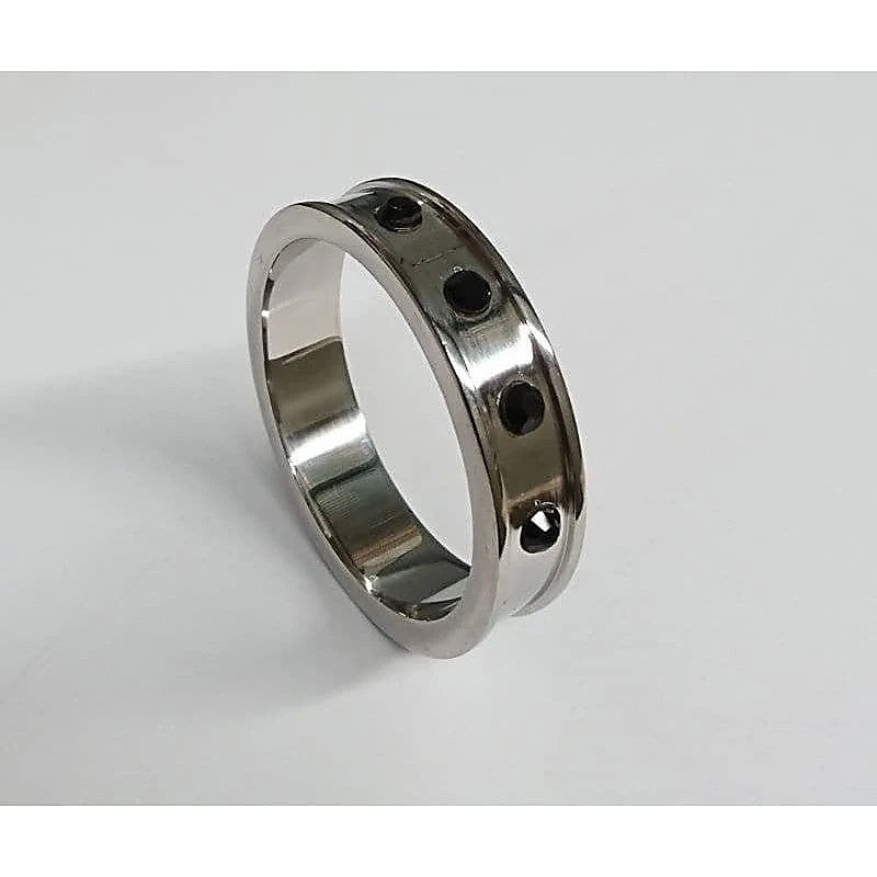 Deep Shallow Steel Cock Ring with Onyx Gem by Hell's Couture - Cock Rings