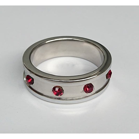 Deep Shallow Steel Cock Ring 45mm with Ruby Gem - Cock Rings