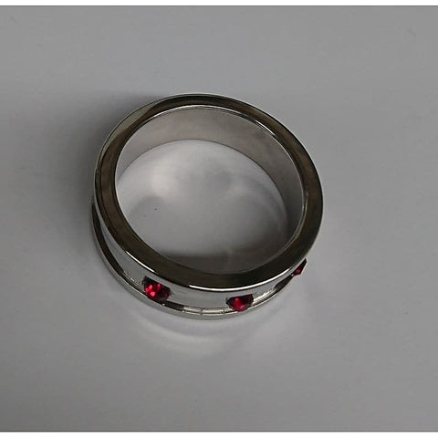 Deep Shallow Steel Cock Ring 45mm with Ruby Gem - Cock Rings