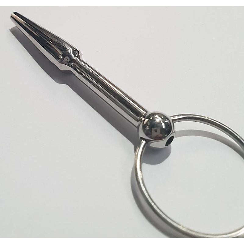 Steel Cum Thru Penis Plug with Ring by Hell's Couture - Penis Plugs