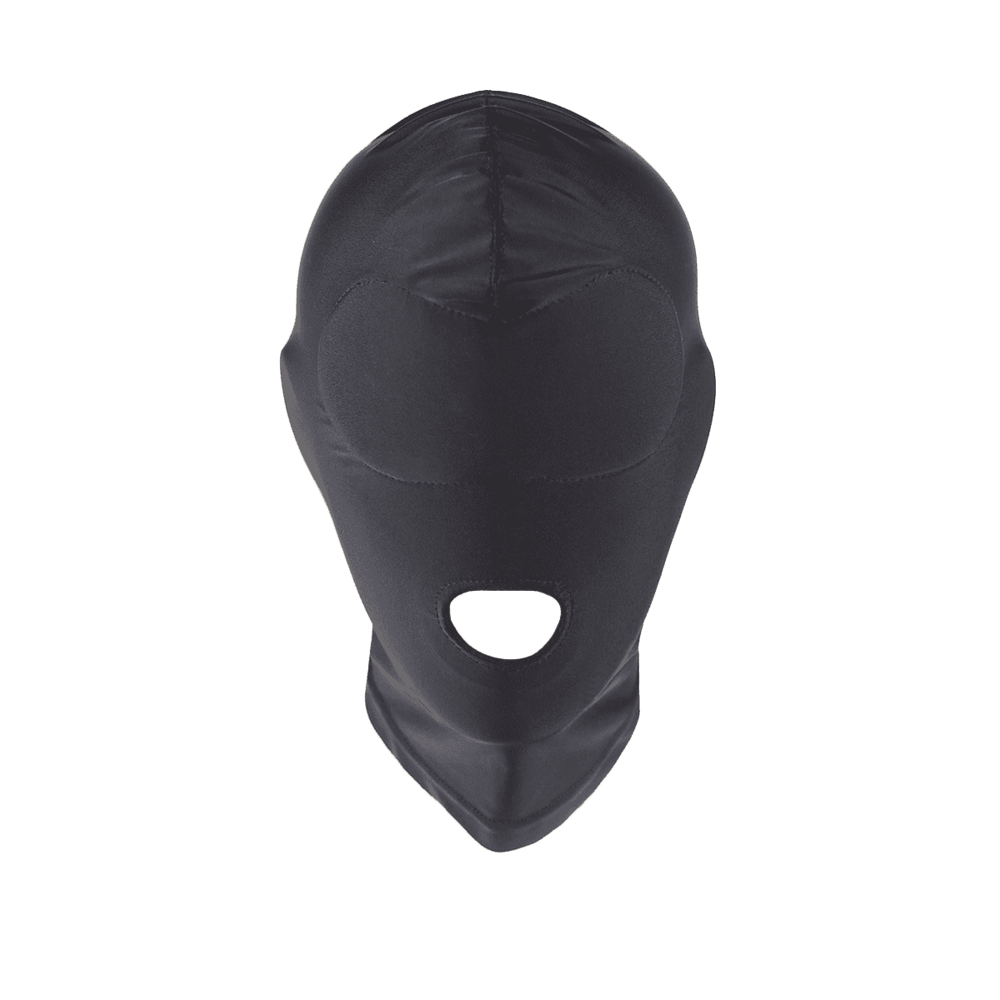 Love In Leather Lycra BDSM Hood With Mouth Opening Sensory Deprivation - - Bondage Hoods