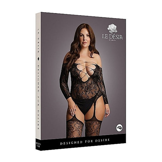 Criss Cross Neck Suspender Bodystocking by Shots Toys - Body Stockings