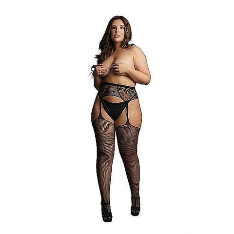 Fishnet and Lace Garterbelt Stockings by Shots Toys - Hosiery