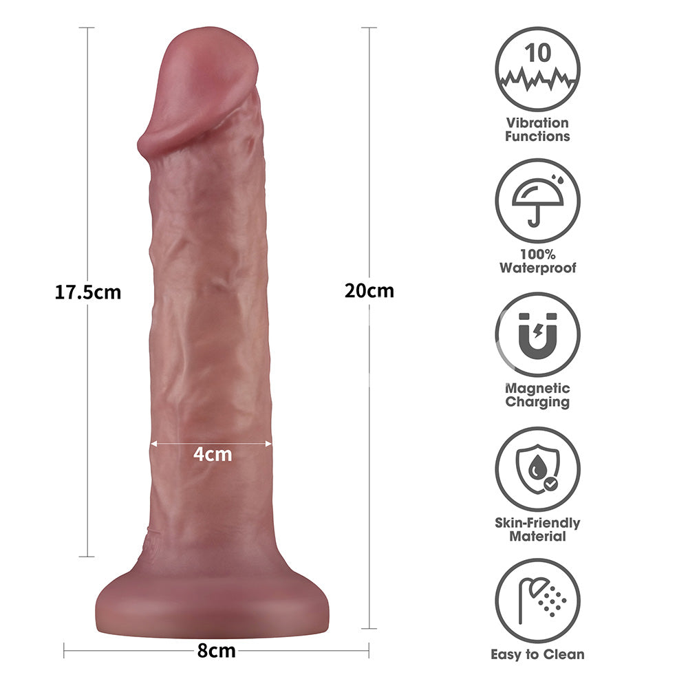 Lovetoy Dual Density Power Cock Vibrating Dong Flesh with 10 Vibration Modes - - Vibrating Dildos