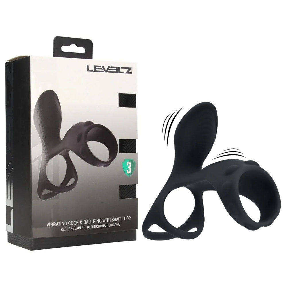 Shots Levelz Vibrating Cock and Ball Ring with Shaft Loop - - Vibrating Cock Rings