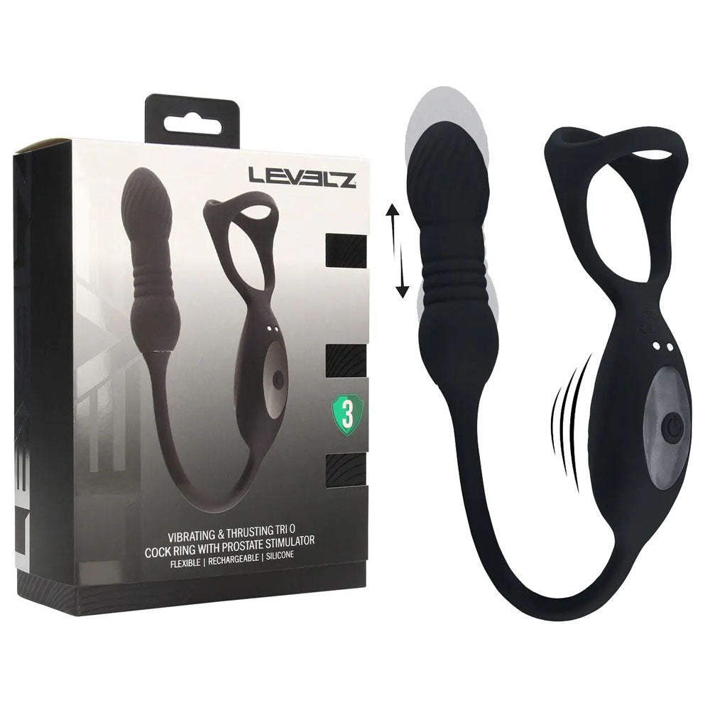 LEVELZ Vibrating TriO Cock Ring with P-Spot Stimulator - - Vibrating Cock Rings