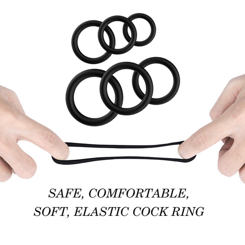 BDStyle Stay Hard Smooth Cockring Set Six Premium Silicone Sizes - Stretchy Cock Rings