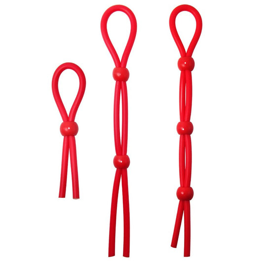 Red Adjustable Penis Ties - - Cock Rings
