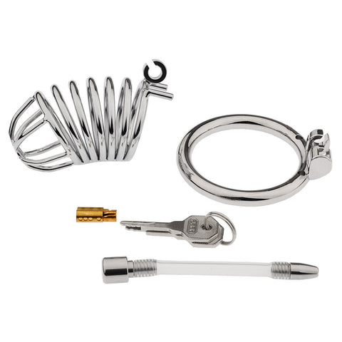 BDStyle Hoop Cock Cage with Urethral Tube Steel Chastity Device - Male Chastity