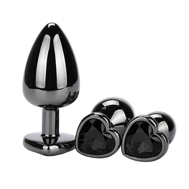 BDStyle Heart Jeweled Black Stainless Steel Butt Plug Small Premium Design - Butt Plugs