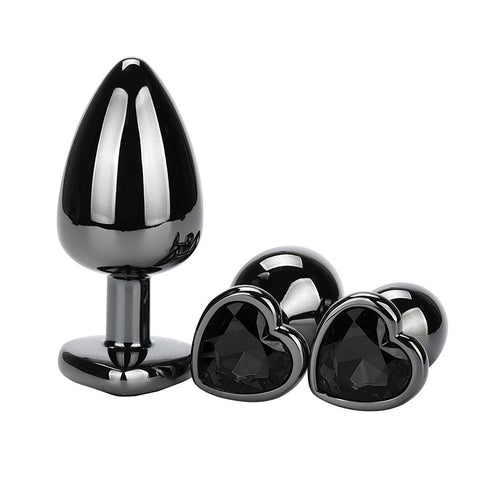 BDStyle Heart Jeweled Black Stainless Steel Butt Plug Small Premium Design - Butt Plugs