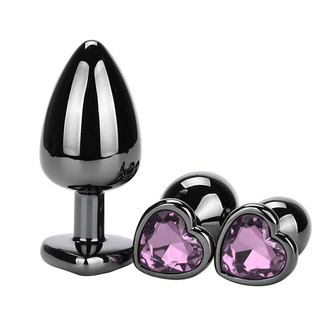 BDStyle Heart Jeweled Black Stainless Steel Butt Plug Small Premium Design - Butt Plugs