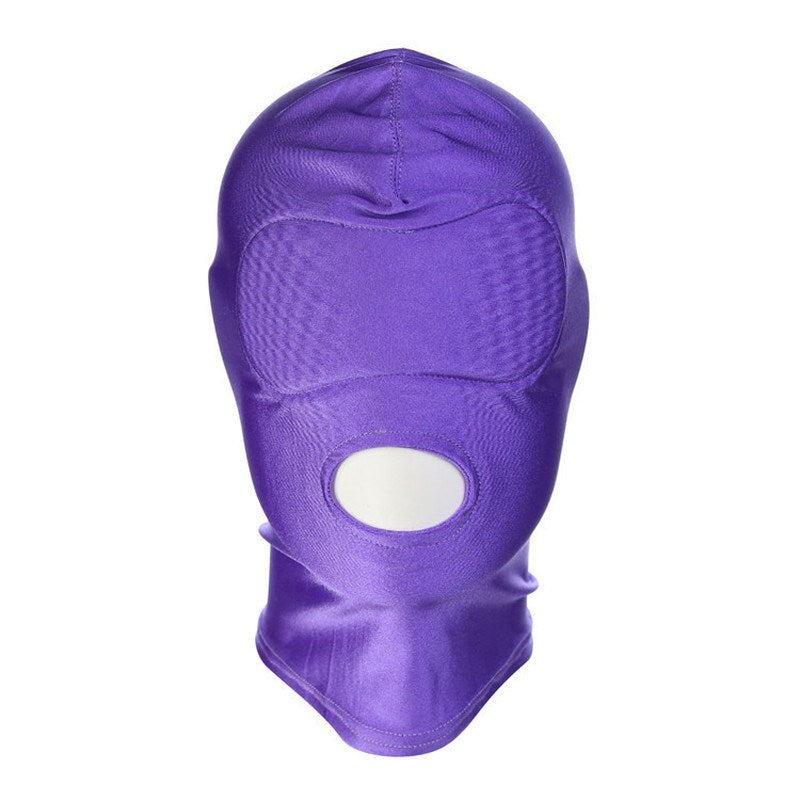 Spandex Open Mouth Hood With Padded Blindfold - Purple - Bondage Hoods
