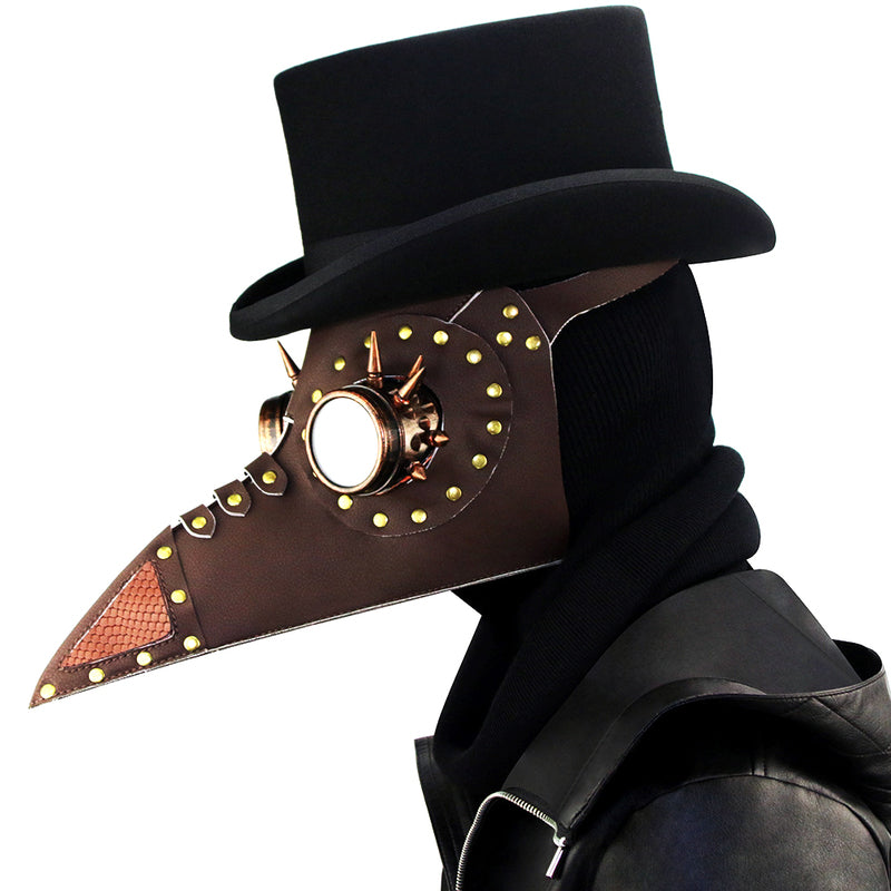 BDStyle Brown PU Leather Rivet Spike Bird Beak Mask - Masks And Blindfolds