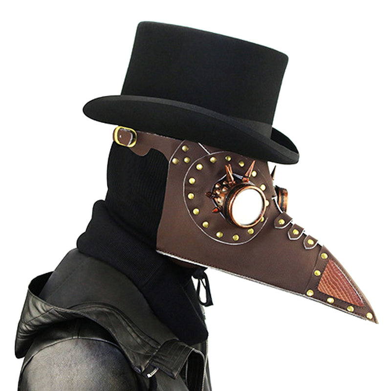 BDStyle Brown PU Leather Rivet Spike Bird Beak Mask - Masks And Blindfolds