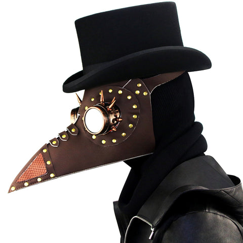 BDStyle Brown PU Leather Rivet Spike Bird Beak Mask - Masks And Blindfolds