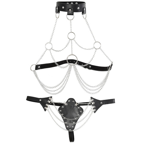 BDStyle Womens Leather Lingerie with Iron Chain - Her Fetish