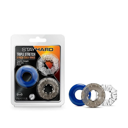 Stay Hard Triple Stretch Cock Rings Set of 3 - Cock Ring Sets