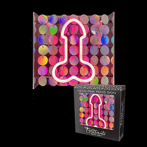 Glitterati Neon Pink Penis Sign by Little Genie - Party Gifts and Novelties