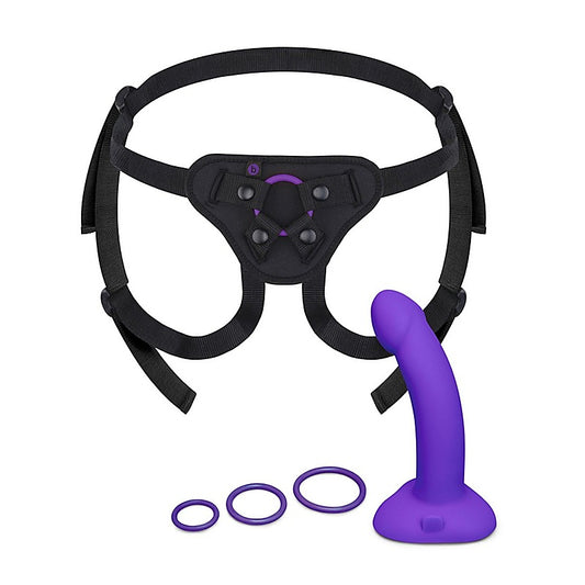 Vibrating Curved Silicone Dildo Strap-On Kit by B-Vibe - Strap On Sextoys